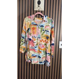 LABEL OF LOVE Men's Tropical Beach Scene Button Down Shirt Size L